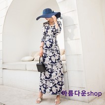 슬립원피스 XSHM DVF뉴스타일 블루화이트 프린팅 몸을감싸는랩스타일 스커트슬림 Zuhty 증정