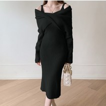 어라운드24 여성 오프숄더 니트 투웨이 랩 머메이드 청순 원피스