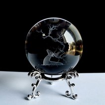풍수 크리스탈 공 문진 스탠드 치유 명상 유리 구 홈 데코 장식품 연꽃 60mm 3d 조각, [01] 60mm with stand, [01] lotus 4