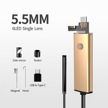 핸드폰 내시경 카메라 에바크리닝 통풍구 냄새 제거 배관 하수구 크리닝 산업용 5.5mm 7mm 8mm 내시경 카메라 마이크로 usb type-c 3 in 1 검사 카메라 폰 6, 10m, 5.5mm 골드