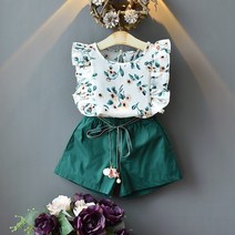 여아 여름옷 정장 아뜨랑스 프린트 민소매 반바지 투피스 프린세스 아기 캐주얼 codex 빈티지 트랙 정장
