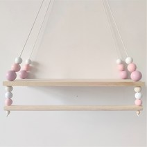 마벨인홈 북유럽 벽결이 구슬 원목 선반, 핑크