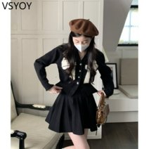 vsyoy 여성 플러스 사이즈 니트 스웨터 카디건 가을과 겨울 슬리밍 연예인 젠틀 스타일 V-넥 탑 통통한 소녀 스커트 슈트