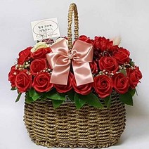 수앤로즈플라워 비누꽃바구니 30송이 40송이 50송이 어버이날선물 병문안선물 개업선물, 40송이-레드 장미