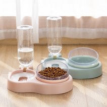 차차미 애견 반자동 2in1 물공급기 사료 급식기 세트 고양이 강아지 밥그릇 물통 애완 반려묘, 1세트, 블루