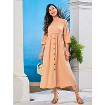 세련된 심플함 듀얼 포켓 버튼 프론트 드레스 야생의