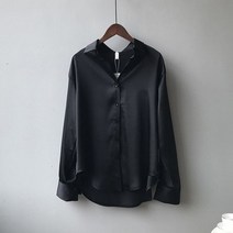 봄 턴 다운 칼라 여성 셔츠 흰색 새틴 솔리드 블라우스 캐주얼 버튼 실크