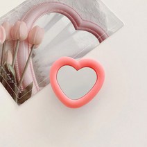 올댓폰케이스 귀여운 실리콘 하트 거울 그립톡, 피치