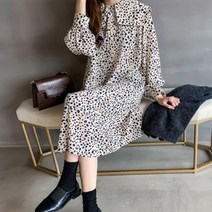 봄날 롱원피스 하객원피스 랩 플레어 쉬폰 카라 루즈핏 OPC003