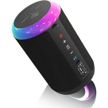 정품 GEEKTOP 휴대용 블루투스 스피커 48W 방수 IPX7 무선 스피커(LED 조명 포함) 진정한 스테레오 강력한 베이스(3밴드 베이스 사운드)를 위한 DSP TWS 페어링, Black