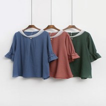 [바보사랑] 여자 봄 여름 데일리 프릴 반소매 반팔 블라우스[옷자락]