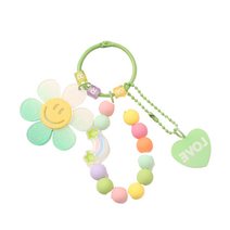 [흔훤국제] 미소 데이지 무지개 열쇠고리 핸드폰 액세서리 가방 액세서리, 그린, 1개