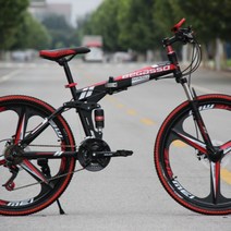 BeGasso 26 인치 접이식 자전거 가변 속도 충격 흡수 오일 디스크 브레이크 산악용, 26 인치cm, 블랙 3 날 마그네슘 합금 휠 + 24 단