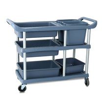 웨딩 뷔페 식당 수거 카트 잔반 처리 손수레 퇴식대, 두꺼운 더블 트롤리 3 포트 및 2 배럴