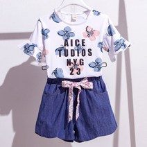 여아 여름옷 세트 마린룩 아동복 여름 한국 티셔츠 중 청 반바지 투피스 R11506