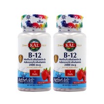 KAL B 12 메틸코발라민 아데노실코발라민 혼합 베리 2 000mcg 마이크로정 60정 2팩, 2개