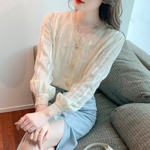 봄 코디 브이넥 싱글 버튼 긴팔 셔츠 여자 상의