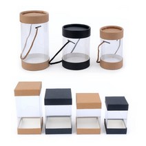 꽃 디저트 답례품 투명 손잡이 선물 가방 상자 포장 용기 원형 통 사각 케이스, 색상/사이즈, 원형 8x13cm 브라운