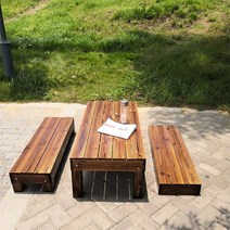야외 평상형 통원목 테이블 의자 세트, 테이블80X50X38