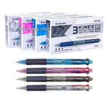 크라운 키넥스 3색볼펜 0.7mm 12입 C3R-300, 투명 바디