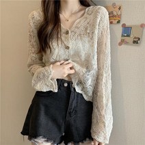 여성용 빈티지 레이스 우아한 한국 투명한 세련된 캐주얼 의류