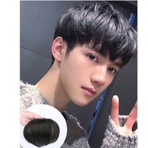 리얼느낌 남성 앞머리 가발 엠자탈모커버 붙임헤어 스타일링가능, 내츄럴블랙 onesize