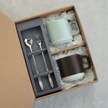 롱티스푼/롱포크 2p + 머그 2p 30 세트 (결혼식 개업 돌잔치 조문 승진 퇴사 돌답례품), 1) 마카롱머그, 3)그레이스 실버 롱티스푼 롱포크 2p