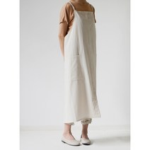 COLORLIFE 옆주머니 리넨 어깨끈 조절가능 앞치마, 살구