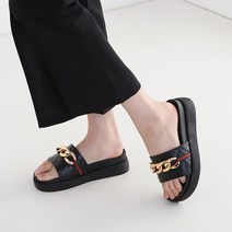 여성용 키높이 금장 장식 체인 슬리퍼
