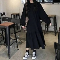 롱 원피스 맥시 여성 파티 드레스 여행 대형 6xl 150kg 가을 겨울 블랙