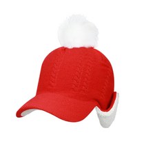 루페오 여성용 울 니트 양털 단추 귀달이 모자, 06 레드 여우방울