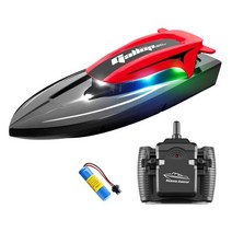 제트보트충전식 고속 RC 보트 방수 무선 제어 보트 풀 호수용 듀얼 모터 4CH 2.4GHz 최대 속도 20 kmh, 01 2 Battery Red