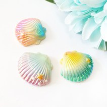 (3개입)투톤 에폭시 AB빛 별진주 조개 플라스틱파츠, 3개묶음, 블루옐로우[PL18-4]