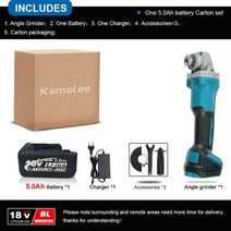 슬라이딩각도절단기 멀티커터기 고속절단기 KamoleeM14 125MM100MM 5 인치 브러시리스 무선 앵글 그라인더 18500RPM 4 단 절단 마끼다 18V 배터리와 호환 가, One Battery Carton+100mm US