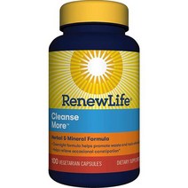 클렌주스 디톡스 몸속독소 제거 배출 Renew Life Adult Cleanse More 헐 규칙성을 . 허벌 미네랄 포뮬러야 글루텐 유제품 대두 무함유100 식물성 캡슐, 100개(1팩)