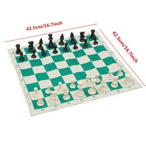 체스 보드게임Tournament Chess Set Plastic Filled Pieces and Green Roll-up Vinyl Board Game with Bag, 01 42.5x42.5cm