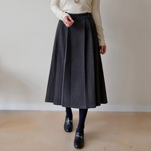 데일리앤 퓨나 뒷밴딩 울 모직 플리츠 롱 스커트