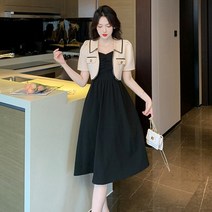 리얼 샷 여름 2023 새로운 기질 작은 스타일 짧은 소매 짧은 코트 블랙 스트랩 드레스 투피스 세트