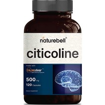 NatureBell 프리미엄 Citicoline 보충제 CDP Choline Citicoline 500mg 플러스 티로신 50mg 120 캡슐 듀얼 액션 뇌 보충제 비 GM