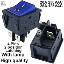 1pcs KCD4 래칭/순간 로커 스위치 전원 I/O l/O/ll 4 핀/6 16A 250VAC/25A, 14 4Pins  Blue 25A, 14 4Pins  Blue 25A