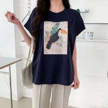 네쥬 여성 프린팅 라운드 나시티 예쁜 민소매 티셔츠