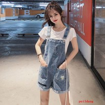 puildaug 데님 스트랩 여성 가을 느슨한 여성 조커 슬리밍 멜빵 바지