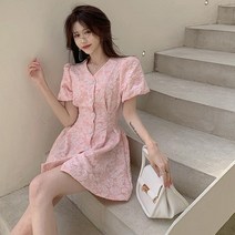 프렌치원피스 감성룩 중년여성원피스 맥시원피스 40대원피스 드레스 여성 미니 로맨스 등이없는 세련된 튜닉 패션 팜 스위트 여름 휴가 프랑스 스타일 싱글 브레스트 sundress