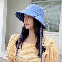 여성 골프 벙거지 모자 체크 체커보드 봄여름 가을 등산 여자 버킷햇, 블루