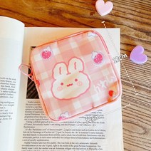 카와이 보관 가방 대형 만화 생리대 가방 휴대용 수건 보관 가방 귀여운 토끼 곰 보관 홈 보관 가방, 핑크 귀여운 토끼