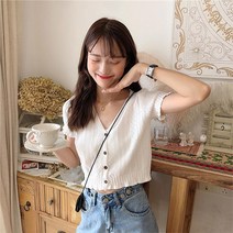 이노뱅크 러블리 펀칭 니트 크롭 가디건 티 INO362B