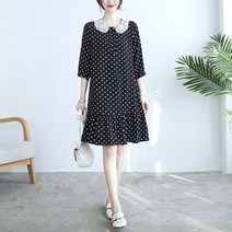 레이스카라 땡땡이 루즈핏 프릴 반팔원피스 티셔츠원피스 무릎길이반팔 여름원피스 박스원피스 롱반팔