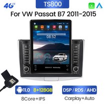 자동차 멀티미디어 시스템 2 din Carplay 안드로이드 라디오 폭스 바겐 Passat B6 B7 CC 2010- 테슬라 스타일 GPS 2din BT Navifly 올인원 지능, [05] TS800 8G 128G
