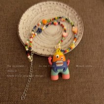 몬스터 스마일 레진 목걸이 여 컬러 비즈 패치 고급스러운 디자인 쇄골 체인