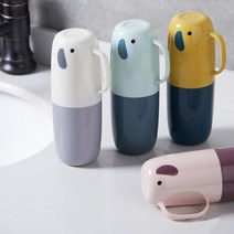 에스더블유컴퍼니 코끼리손잡이칫솔통양치컵세트 휴대용케이스여행용, 그레이